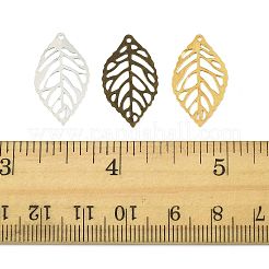 葉っぱの鉄製ペンダント100個  エッチングされた金属装飾  ゴールドカラー  23.5x14x0.4mm  穴：1mm&nbsp;KK-FS0001-98