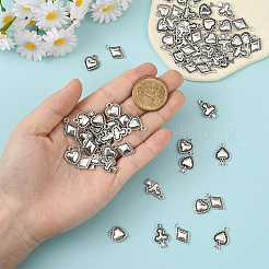 72pcs4スタイルチベットスタイルアロイペンダント  カードを再生  アンティークシルバー  14.5~18.5x11.5~12x2~3mm  穴：1.8~2mm  18個/スタイル&nbsp;FIND-SC0019-40AS