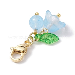 Flower Glass & Natural & Dyed Malaysia Jade Pendant Decortion&nbsp;HJEW-JM01985-01