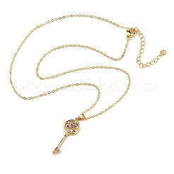 Brass Micro Pave Cubic Zirconia Heart Key Pendant Necklaces for Women&nbsp;NJEW-R027-03G-02