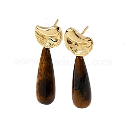 Natural Mixed Stone Teardrop Dangle Stud Earrings&nbsp;EJEW-P320-01G-M