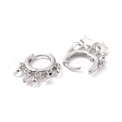 真鍮huggieフープピアス  長持ちメッキ  星と月  プラチナメッキ  16.8mm  ピン：0.9mm&nbsp;EJEW-K083-44P