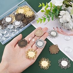 DIY ブランク ドーム ペンダント メイキング キット  ひまわりと蓮の合金カボション コネクタセッティングを含む  ガラスカボション  ミックスカラー  30個/箱&nbsp;FIND-PH0006-38