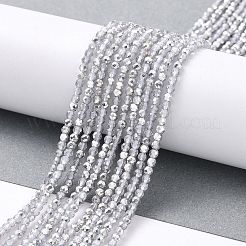 透明電気メッキガラスビーズ連売り  半分メッキ  多面カットラウンド  プラチナメッキ  2mm  穴：0.7mm  約160~178個/連  13.58 ~14.17インチ（34.5~36cm）&nbsp;GLAA-H021-01A-HP06