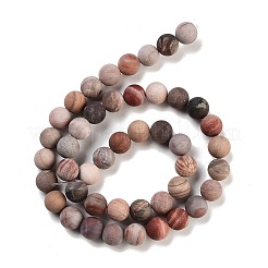 Frosted Natural Petrified Wood Round Bead Strands&nbsp;G-F266-07-8mm-01