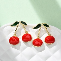 Cherry Brass Enamel Dangle Stud Earrings&nbsp;EJEW-U062-02A-G