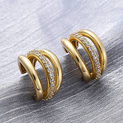 Triple C-Shaped Brass Micro Pave Clear Cubic Zirconia Stud Earrings&nbsp;EJEW-R025-11G