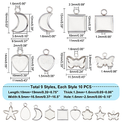 90Pcs 9 Styles 201 Stainless Steel Pendant Cabochon Settings&nbsp;STAS-GA0001-34