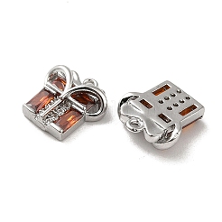 ガラスのラインストーンのチャームが付いた真鍮  ギフト用の箱  プラチナメッキ  11x10x4mm  穴：1mm&nbsp;KK-H455-36P