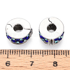 合金ラインストーンのヨーロッパのビーズ  大穴ビーズ  フラットラウンド  プラチナ  10~11.5x5.5mm  穴：3.5~4mm&nbsp;FIND-N009-06P