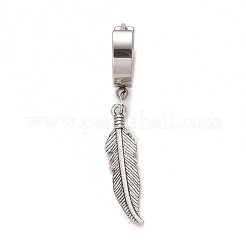 Non-Tarnish Stainless Steel Feather Dangle Hoop Earrings&nbsp;EJEW-G286-08P