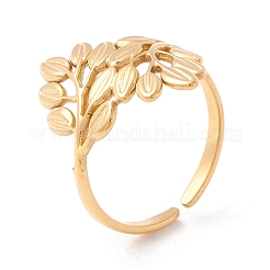 Ion Plating(IP) Leaf 304 Stainless Steel Cuff Ring for Women&nbsp;RJEW-F121-07G