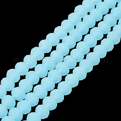 模造翡翠ソリッドカラーガラスビーズ連売り  多面カット  艶消し  ロンデル  シアン  8mm  穴：1mm  約60~62個/連  39~40cm&nbsp;EGLA-A034-J8mm-MD04