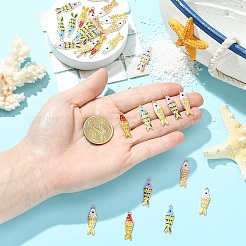 30本5色合金エナメルペンダント  魚のチャーム  ゴールドカラー  ミックスカラー  26x8mm  6個/カラー&nbsp;ENAM-YW0008-64
