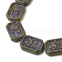 塗装ガラスビーズ連売り  ゴールドライン入り  バラの花の長方形  ミックスカラー  18x13x5mm  穴：1.2mm  約20個/連  14.09''（35.8センチメートル）&nbsp;GLAA-Z021-05