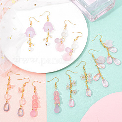 ピンクスタイルのDIYイヤリング作りキット  アクリルパーツ＆ビーズ＆ビーズキャップ＆チャームを含む  ガラスチャーム＆ビーズ  真鍮製のアズキチェーンと鉄のパーツ  ゴールドカラー&nbsp;DIY-SC0001-32