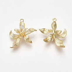 真鍮チャーム  花  ニッケルフリー  18KGP本金メッキ  19.5x19x4mm  穴：1mm&nbsp;X-KK-S350-199