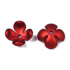 ゴム引きスタイルの不透明なアクリルビーズキャップ  4花びら  花  暗赤色  16.2x14.3x6.9mm  穴：1.9mm&nbsp;ACRP-T010-03