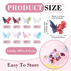 40Pcs 8 Styles Luminous Resin Butterfly with Flower Cabochons&nbsp;CRES-TA0001-98
