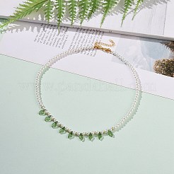 Acrylic Leaf Charm Necklace with Imitation Pearl Beaded for Women&nbsp;NJEW-JN04138