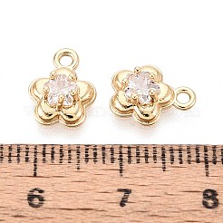 真鍮の舗装キュービックジルコニアペンダント  花のチャーム  18KGP本金メッキ  10~10.5x8x4mm  穴：1.4mm&nbsp;KK-T071-44G