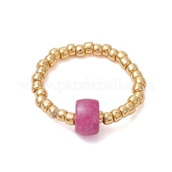 Natural White Jade & Glass Seed Beads Rings&nbsp;RJEW-JR00729