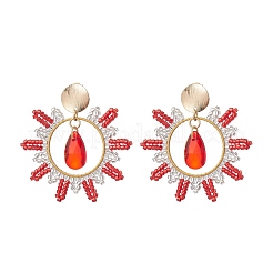 Teardrop Brass Glass Dangle Stud Earrings&nbsp;EJEW-MZ00388-02