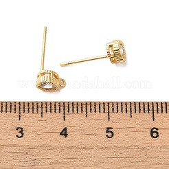 Rack Plating Brass with Cubic Zirconia Heart Stud Earring Findings&nbsp;KK-G488-01G