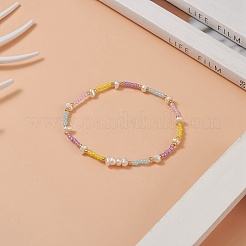 女性用ナチュラルパール＆ガラスシードビーズストレッチブレスレット  カラフル  内径：2インチ（5.2cm）&nbsp;BJEW-JB09930