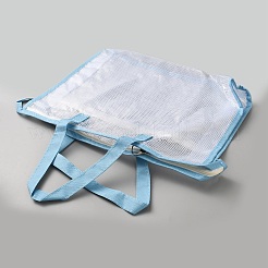 二重層プラスチックジッパーバッグ  布製の持ち手付き  長方形  ライトスカイブルー  34x25.6x7cm&nbsp;ABAG-WH0063-106D