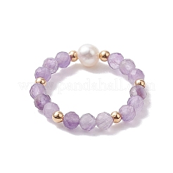 3Pcs Natural Lapis Lazuli/Garnet/Amethyst with Plastic Pearl with Glass Braided Beaded Finger Rings&nbsp;RJEW-JR00671