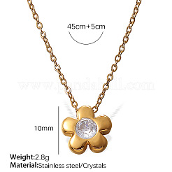 304 Stainless Steel Pave Cubic Zirconia 5-Petal Flower Pendant Necklaces for Women&nbsp;WG0ADB5-02