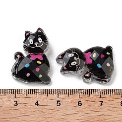 透明樹脂の蝶結びの子猫のデコデンカボション  キラキラパウダーを塗った猫の形  ブラック  28x20x7mm&nbsp;RESI-M045-07C