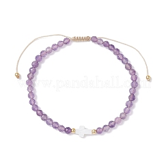 女性用天然アメジストビーズ編みビーズブレスレット  ラウンド＆クロス  内径：2-1/8~3-3/8インチ（5.5~8.5cm）&nbsp;BJEW-JB12211-02