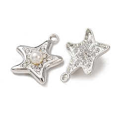 合金とABS樹脂製の模造真珠とラインストーンのペンダント  ヒトデチャーム  プラチナ  21x18x6mm  穴：1.8mm&nbsp;FIND-K030-18C-P