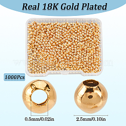 ラックメッキとPVD真空メッキ真鍮丸型スペーサービーズ  ジュエリー製造用品の金属パーツ  18KGP本金メッキ  2.5mm  穴：1mm  1000個/セット&nbsp;FIND-SP0002-24B