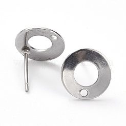 変色しない304ステンレススチールスタッドピアス金具  フラットラウンド  ステンレス鋼色  10x1mm  穴：1.4mm  内径：5mm  ピン：0.8mm&nbsp;STAS-J032-28