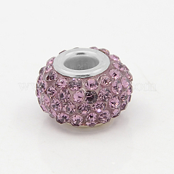 レジンラインストーンヨーロピアンビーズ  大穴ビーズ  ロンデル  白金金属色  ミックスカラー  15x10mm  穴：5mm&nbsp;X-MPDL-J018-P