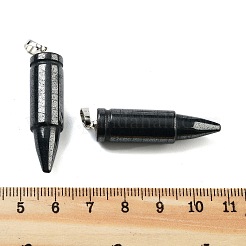 天然の黒い石の尖ったペンダント  ラックメッキのプラチナトーン真鍮スナップオンベイル付きの弾丸型チャーム  40x10mm  穴：7x4mm&nbsp;G-A231-03D