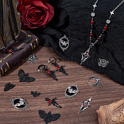 ゴシックハロウィンテーマの合金エナメルペンダント32個、8スタイル  混合図形  ブラック  20.5~47.5x20~41x1.5~4mm  穴：1.2~2mm  4個/スタイル&nbsp;FIND-BM0001-20