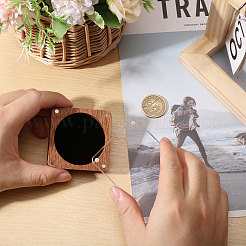 透明アクリル製マグネット蓋付き木製ジュエリーバッジ包装箱  正方形  サドルブラウン  6x6x2.1cm  内径：50.5mm&nbsp;CON-WH0086-246A