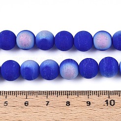 曇った不透明なガラスビーズの連売り  ラウンド  半分メッキ  ABカラーメッキ  ブルー  9.5~10mm  穴：1.2mm  約39~41個/連  14.57~15.75インチ（37~40cm）&nbsp;LS-GLAA-T032-P10mm-MBB11