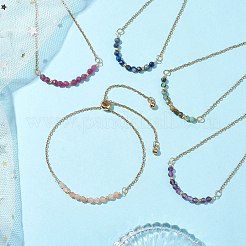 Faceted Round Natural Mixed Stone Slider Bracelets&nbsp;BJEW-JB10233