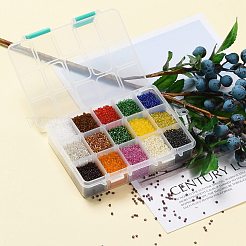 375g15色ガラスシードビーズ  透明色  ラウンド  ミックスカラー  12/0  1.5~2.5x1.5~2mm  穴：0.5~1mm  25 G /カラー&nbsp;SEED-JP0004-01-2mm