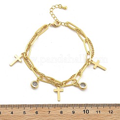 Brass Micro Pave Clear Cubic Zirconia Multi-strand Charm Bracelets&nbsp;BJEW-U020-16G