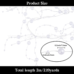 プラスチックパールラウンドビーズトリム1個  洋服アクセサリー  ホワイト  2-3/8インチ（60mm）  約2.19ヤード（2m）/セット&nbsp;OCOR-GF0004-43B