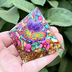 オルゴナイトピラミッド樹脂エネルギー発生器  レイキ天然アメジストボール、ホームオフィスデスク装飾用  60mm&nbsp;PW-WGFD72E-01