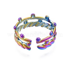 304ステンレススチールオリーブリーフラップカフリング  女性のためのレインボーカラーオープンリング  usサイズ7（17.3mm）&nbsp;RJEW-N038-092