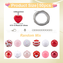 ミックススタイルのアクリルビーズセット50個  ラウンド＆ハート  ミックスカラー  19~20mm  穴：2mm&nbsp;SACR-PA0001-22