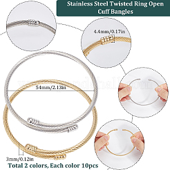 20Pcs 2 Colors Stainless Steel Twisted Ring Open Cuff Bangles&nbsp;BJEW-SC0001-33